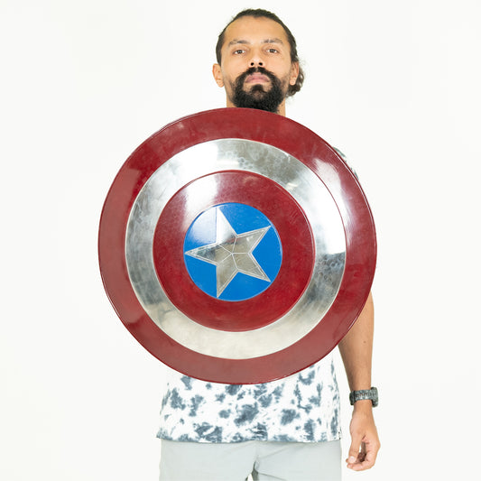 Phirkcraft Iconic Captain america real metal shield by marvel legends,(Adjustable grip with Leather Strip  24- Inch, Large)