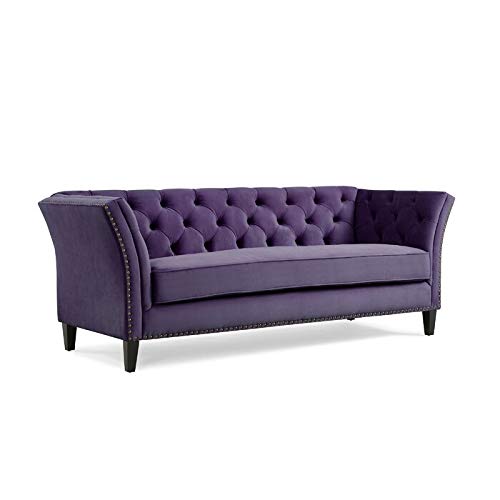 Wooden 3 Seater Sofa | Pocket Spring Cushion 3 Seater Sofa | Padded Cushioned Armrest | Metal Leg with Golden Polish (Purple, Seating-3)