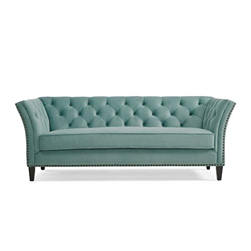 Wooden 3 Seater Sofa | Pocket Spring Cushion 3 Seater Sofa | Padded Cushioned Armrest | Metal Leg with Golden Polish (Green, Seating-3)