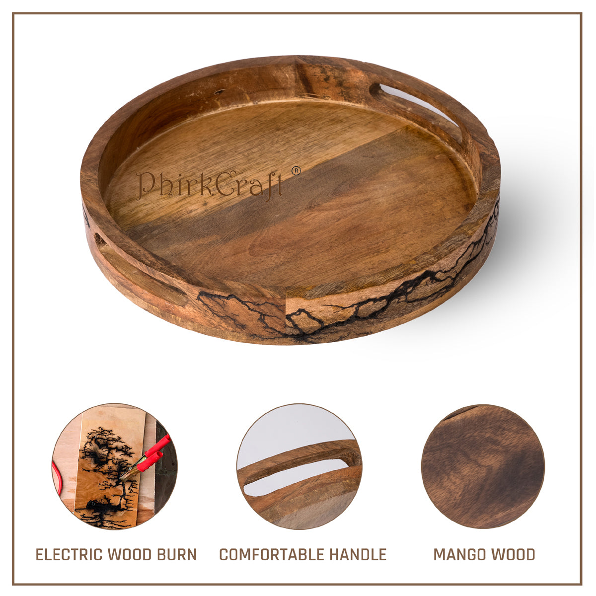 Phirkcraft Oval Serving Wooden Platter with Crackle Design for Serving Beverages & Food on Bar Living Room/ Home Dining Table