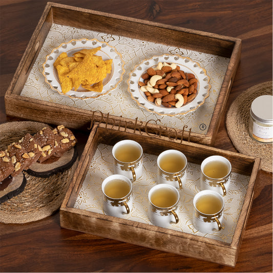 PHIRCRAFT - Handcrafted Premium Mango Finish Wooden Coffee Tray for Serving Cakes, Pastries, Snacks