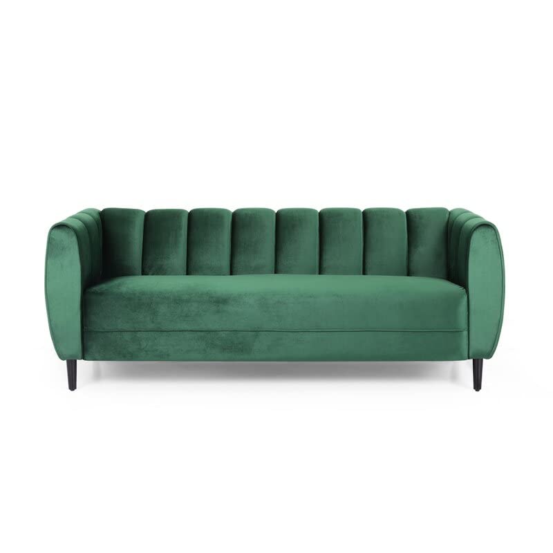 Wooden 3 Seater Sofa | Pocket Spring Cushion 3 Seater Sofa | Padded Cushioned Armrest | Metal Leg with Golden Polish (Emerald, Seating-3)