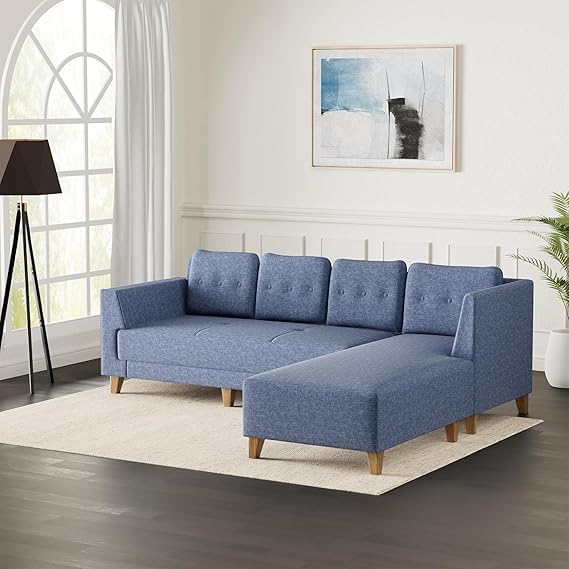 PHIRKCRAFT 5-6 Seater L Shape RHS Fabric Sofa Set for Living Room Wooden Legs Upholstered Sofa Sets for Home Furniture