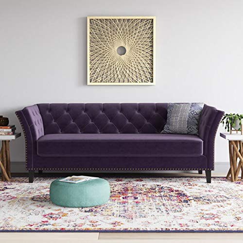 Wooden 3 Seater Sofa | Pocket Spring Cushion 3 Seater Sofa | Padded Cushioned Armrest | Metal Leg with Golden Polish (Purple, Seating-3)