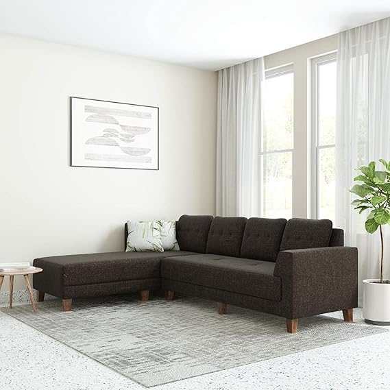 PHIRKCRAFT 5-6 Seater L Shape RHS Fabric Sofa Set for Living Room | Wooden Legs Upholstered Sofa Sets for Home Furniture