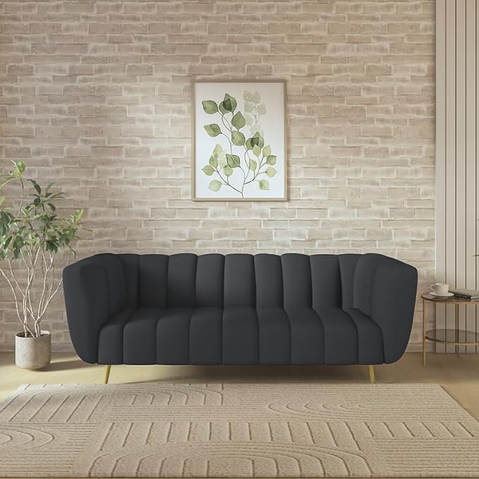 Wooden 3 Seater Sofa | Pocket Spring Cushion 3 Seater Sofa | Padded Cushioned Armrest | Metal Leg with Golden Polish (Peacock Blue, Seating-3)