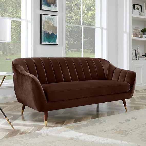 Wooden 3 Seater Sofa | Pocket Spring Cushion 3 Seater Sofa | Padded Cushioned Armrest | Metal Leg with Golden Polish (Blue, Seating-3)
