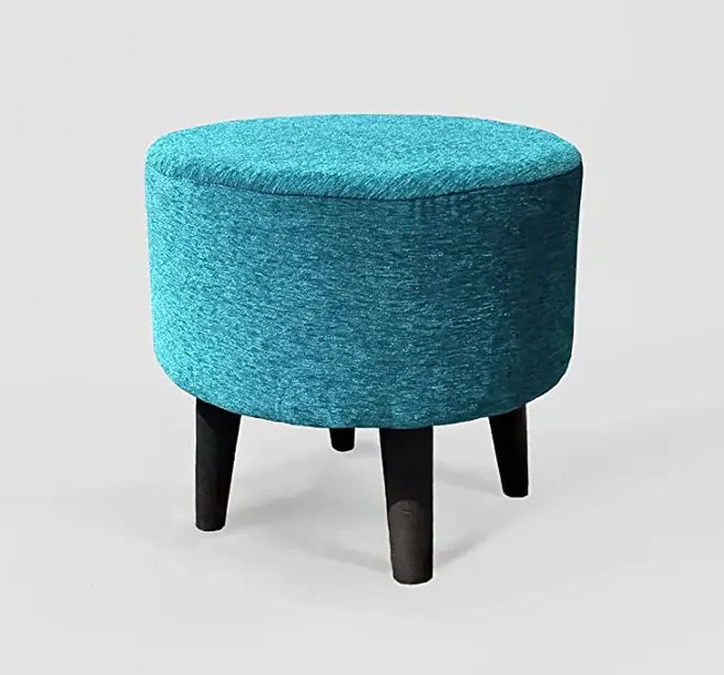 blue color wooden ottoman stool with 4 legs made of mango wood