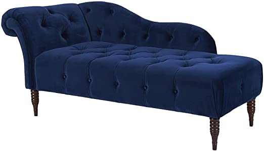 Handmade Solid Wood 2 Seater Lounge Couch – Navy Blue | Luxury Chaise Lounge Sofa for Living Room