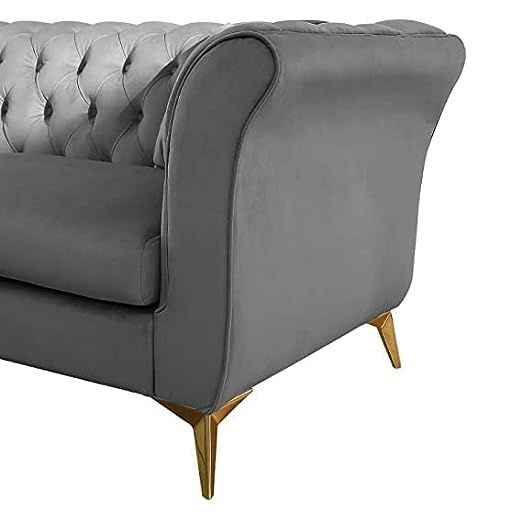 Solid Wood Velvet Touch Fabric 3 Seater Sofa With Metal Legs (Grey)