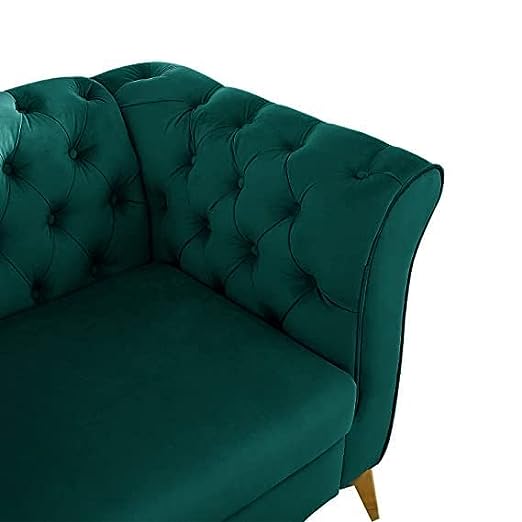 Solid Wood Velvet Touch Fabric 3 Seater Sofa With Metal Legs (Green Finish)