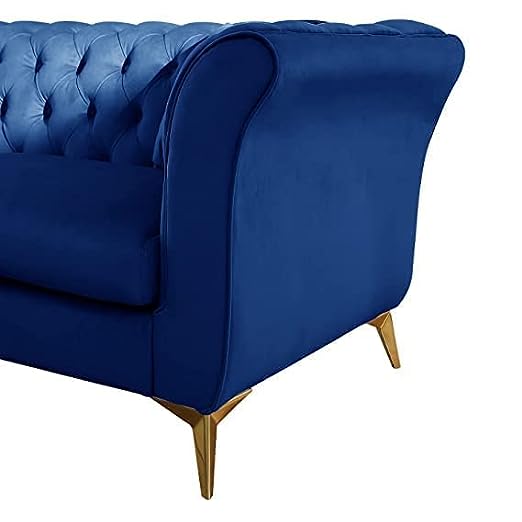 Solid Wood Velvet Touch Fabric 3 Seater Sofa With Metal Legs (Blue)