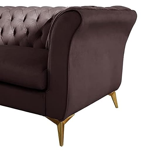 Solid Wood Velvet Touch Fabric 3 Seater Sofa With Metal Legs (Brown)