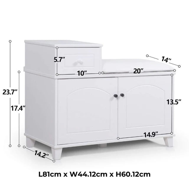 Rustic Wood Shoe Storage Bench with Sliding Doors