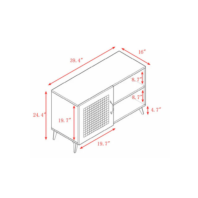 Modern Shoe Storage Cabinet with Natural Rattan Mesh Door and Solid Wooden Handle
