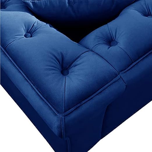 Solid Wood Velvet Touch Fabric 3 Seater Sofa With Metal Legs (Blue)