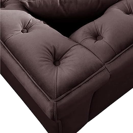 Solid Wood Velvet Touch Fabric 3 Seater Sofa With Metal Legs (Brown)