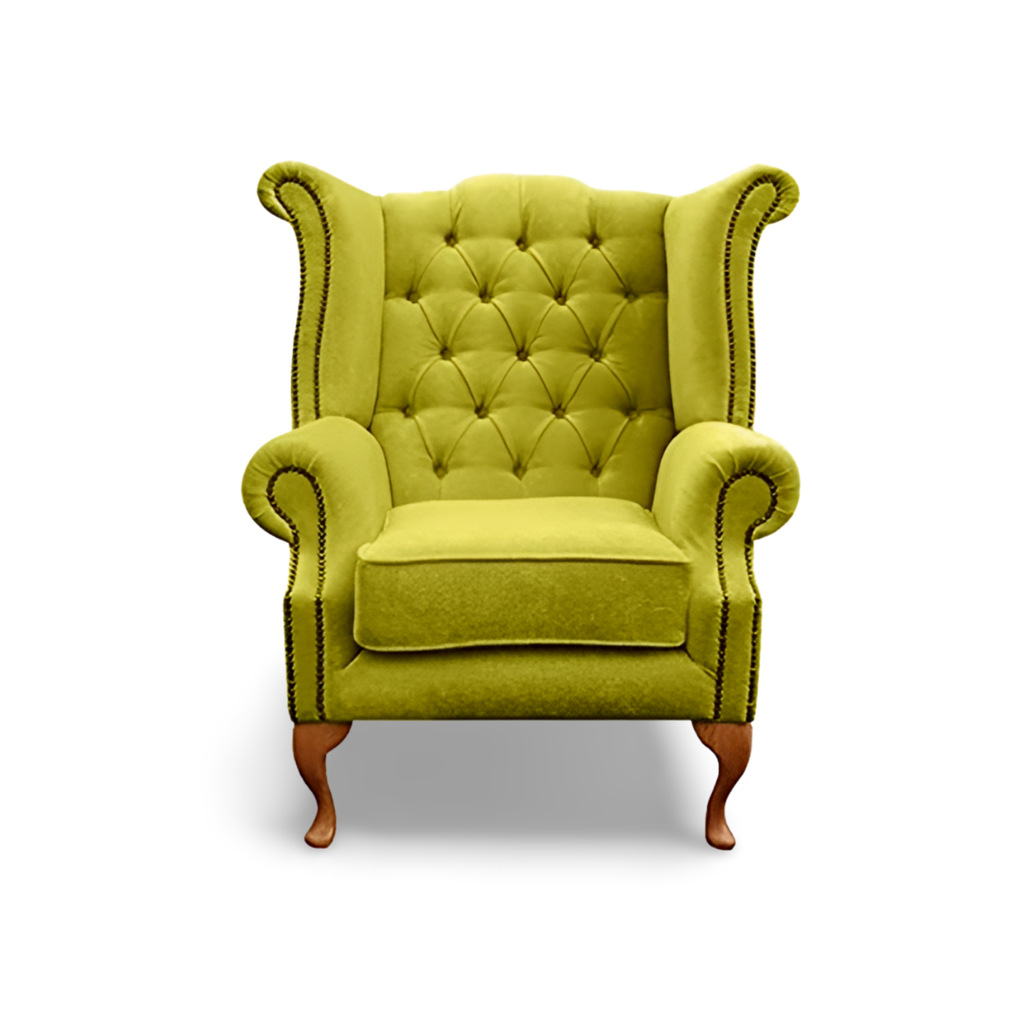 Handmade Sheesham Wood Wing Chair with Footrest – Green