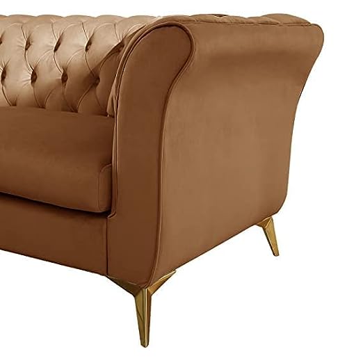 Solid Wood Velvet Touch Fabric 3 Seater Sofa With Metal Legs (Golden)