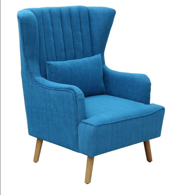 Handmade Sheesham Wood Wing Chair with Footrest – Light Blue