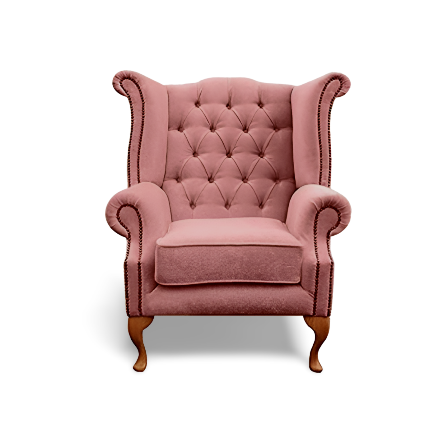 Handmade Sheesham Wood Wing Chair with Footrest- Pink