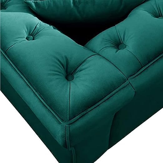 Solid Wood Velvet Touch Fabric 3 Seater Sofa With Metal Legs (Green Finish)