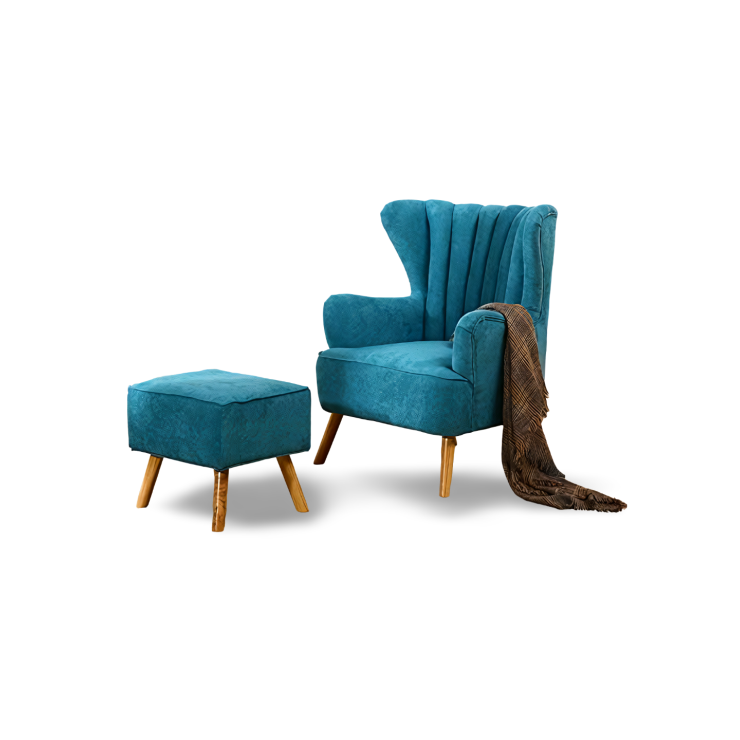 Wooden Wing Chair For Living Room (Dark Blue)