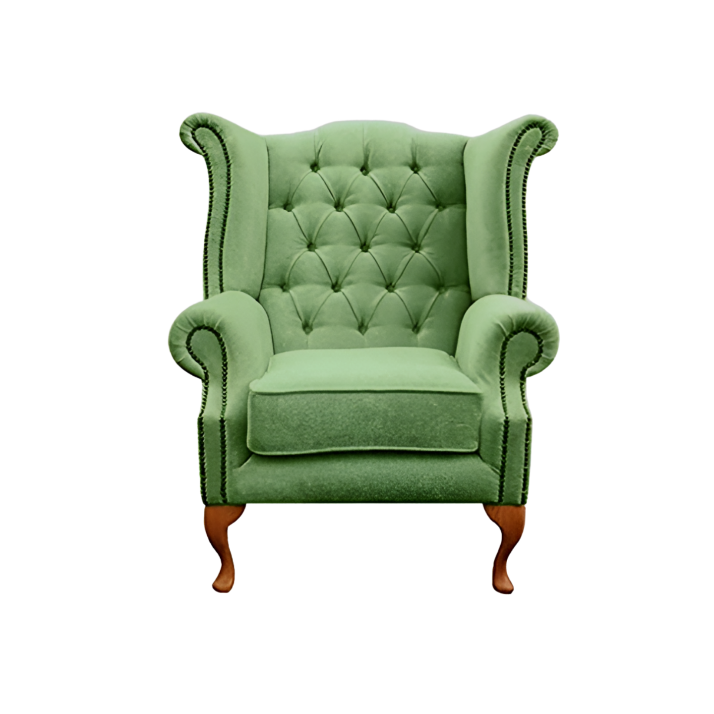 Handmade Sheesham Wood Wing Chair with Footrest – Light Green