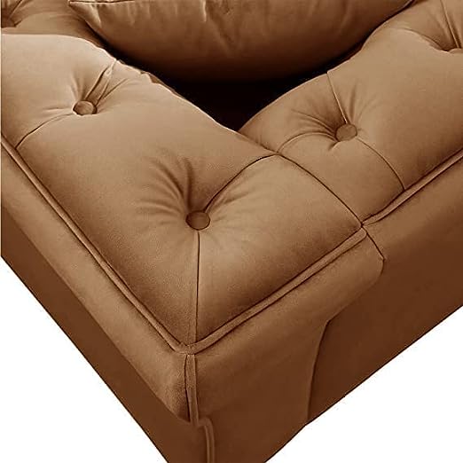 Solid Wood Velvet Touch Fabric 3 Seater Sofa With Metal Legs (Golden)