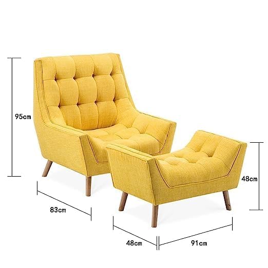 Wooden Wing Chair For Living Room, Arm Chair With Ottoman (Yellow)