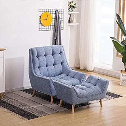 Handmade Solid Wood Arm Chair with Footrest – Light Blue | Luxurious Velvet Armchair for Living Room & Bedroom