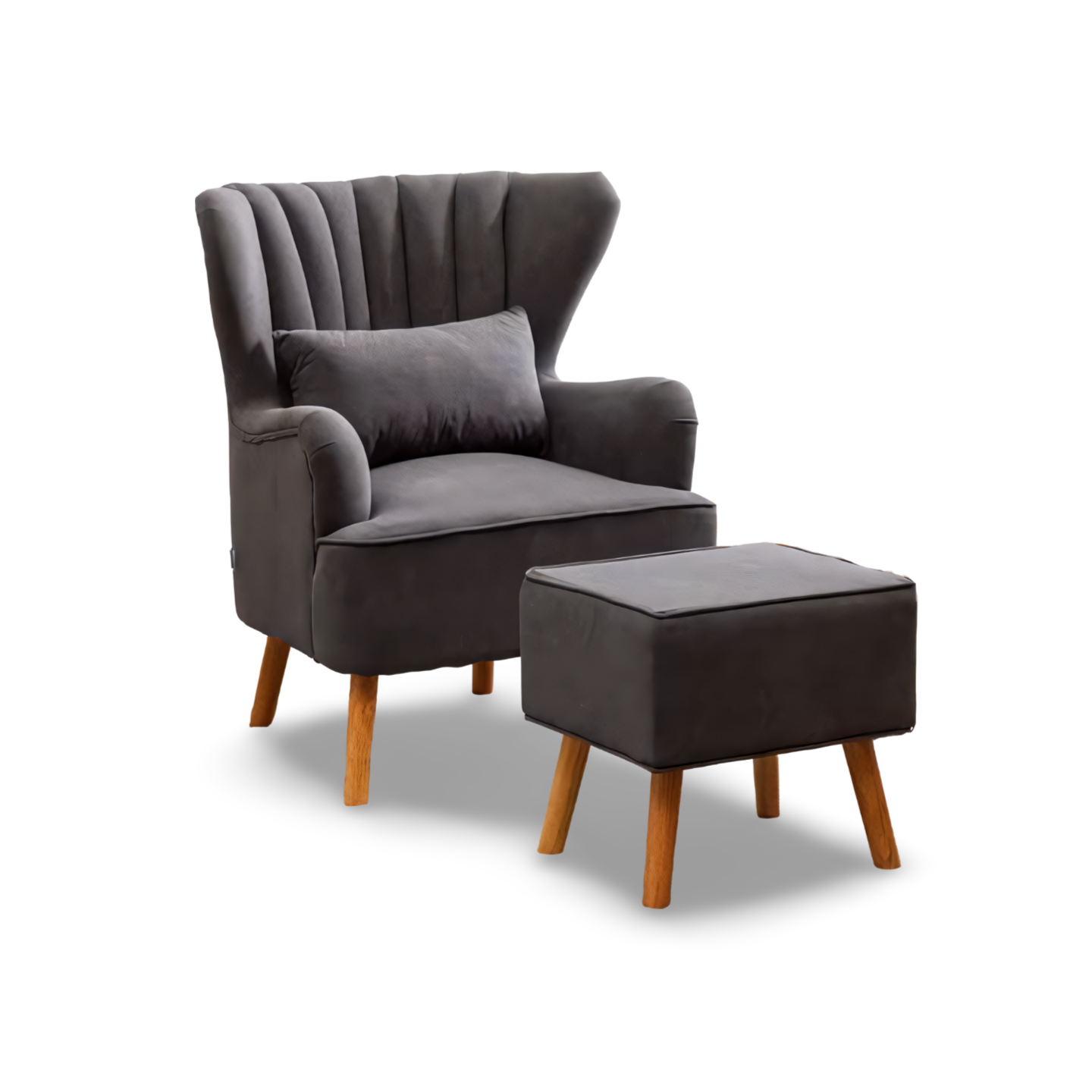 Wooden Wing Chair For Living Room (Dark Grey)