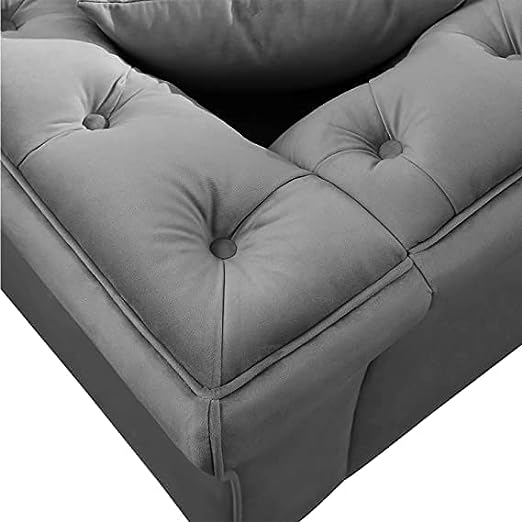 Solid Wood Velvet Touch Fabric 3 Seater Sofa With Metal Legs (Grey)