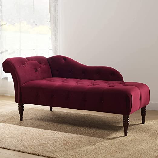 Handmade Solid Wood 2 Seater Lounge Couch – Burgundy | Luxury Chaise Lounge Sofa for Living Room