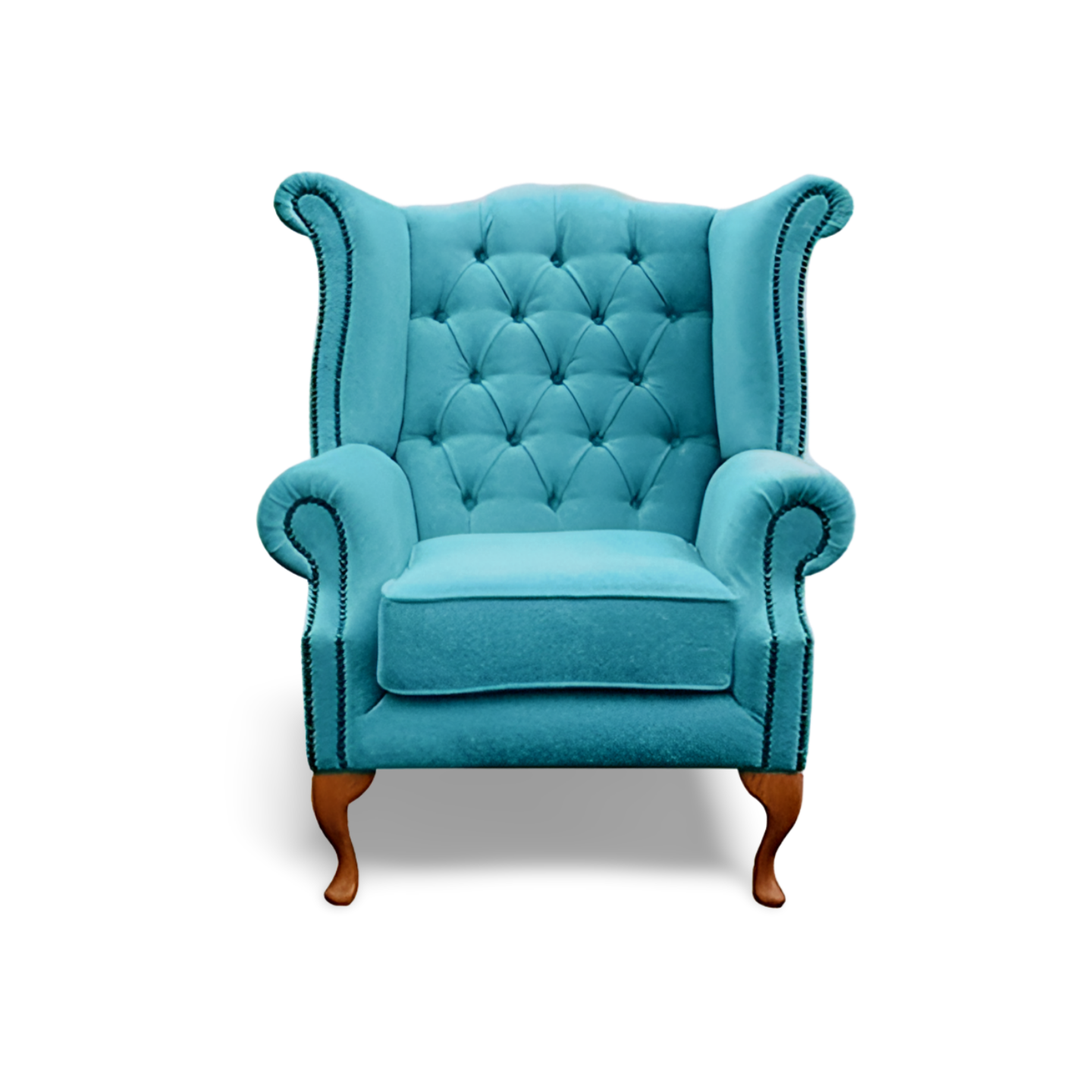 Handmade Sheesham Wood Wing Chair with Footrest – Blue