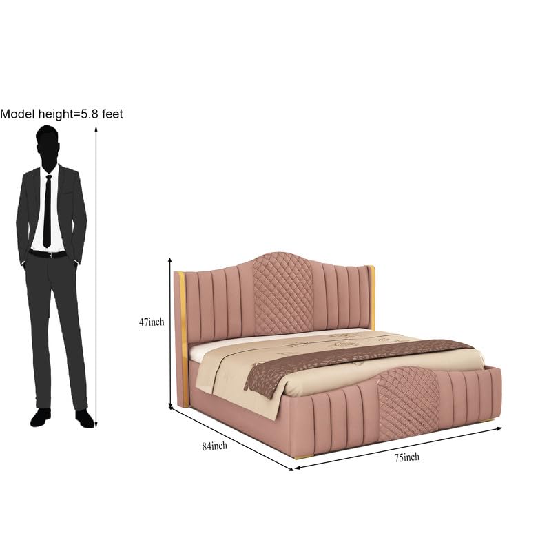 Phirkcraft Double Bed with Box Storage, Sheesham Wood,(Pink)