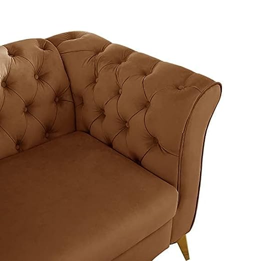 Solid Wood Velvet Touch Fabric 3 Seater Sofa With Metal Legs (Golden)