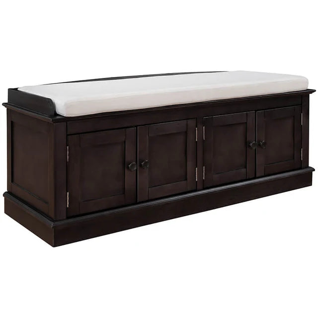Espresso 4-Door Entryway Storage Shoe Bench with Removable Cushion and Adjustable Shelves