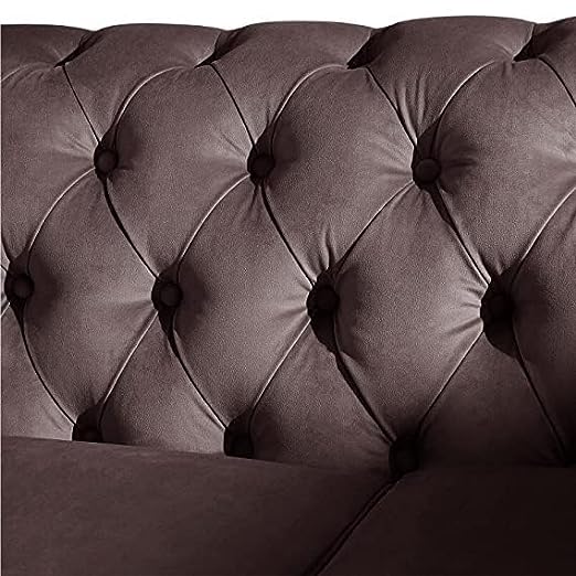 Solid Wood Velvet Touch Fabric 3 Seater Sofa With Metal Legs (Brown)