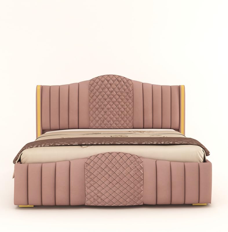 Phirkcraft Double Bed with Box Storage, Sheesham Wood,(Pink)