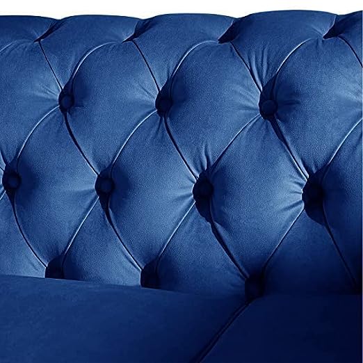 Solid Wood Velvet Touch Fabric 3 Seater Sofa With Metal Legs (Blue)