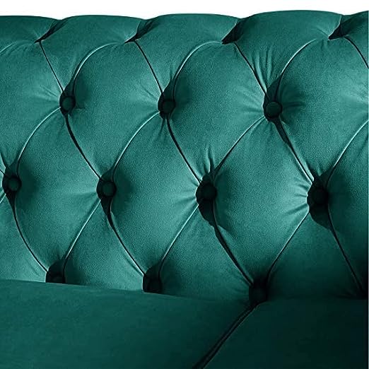 Solid Wood Velvet Touch Fabric 3 Seater Sofa With Metal Legs (Green Finish)