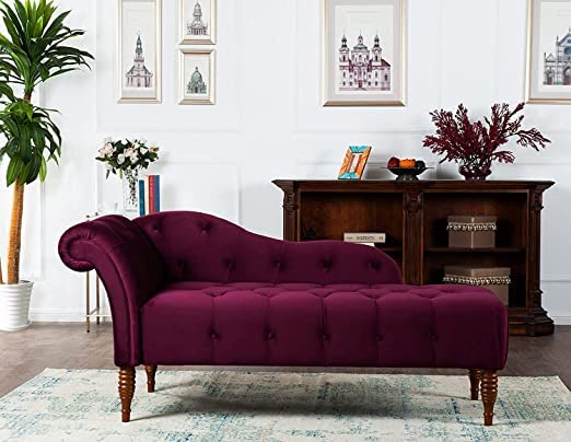 Handmade Solid Wood 2 Seater Lounge Couch – Burgundy | Luxury Chaise Lounge Sofa for Living Room