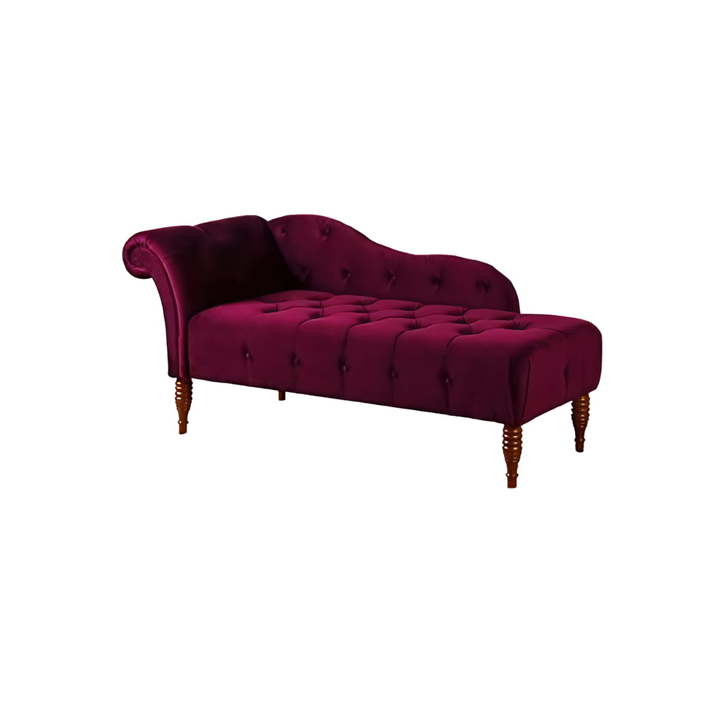 Handmade Solid Wood 2 Seater Lounge Couch – Burgundy | Luxury Chaise Lounge Sofa for Living Room