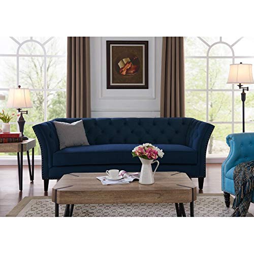 Wooden 3 Seater Sofa For Living Room (Dark Blue)