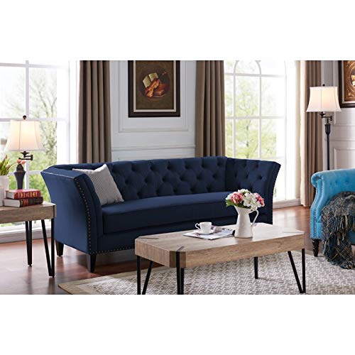 Wooden 3 Seater Sofa For Living Room (Dark Blue)