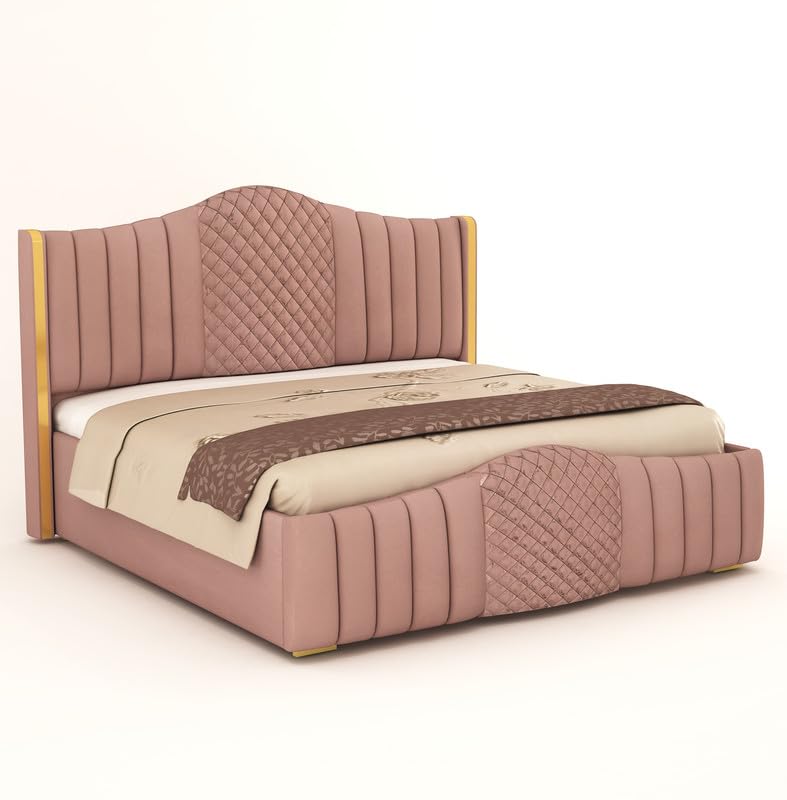 Phirkcraft Double Bed with Box Storage, Sheesham Wood,(Pink)