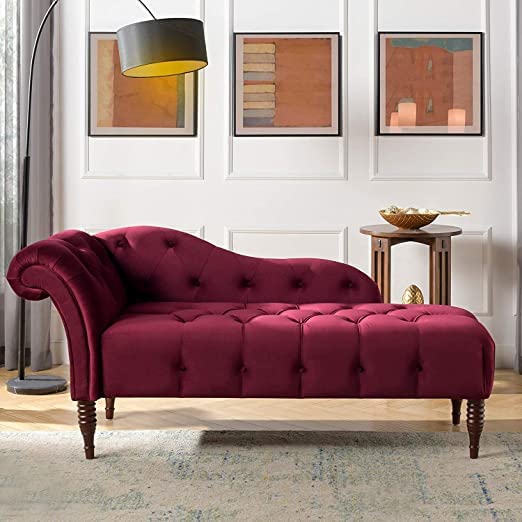 Handmade Solid Wood 2 Seater Lounge Couch – Burgundy | Luxury Chaise Lounge Sofa for Living Room