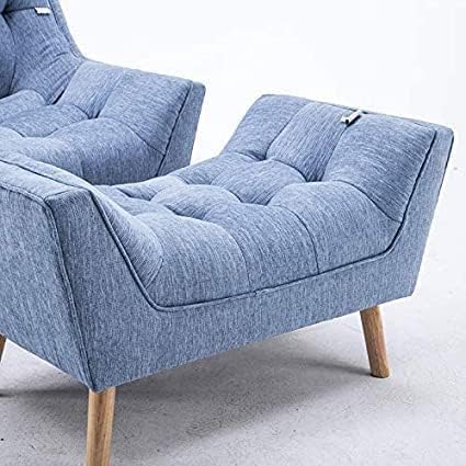 Handmade Solid Wood Arm Chair with Footrest – Light Blue | Luxurious Velvet Armchair for Living Room & Bedroom