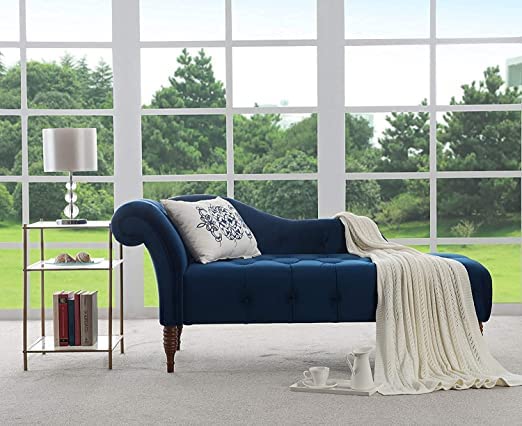 Handmade Solid Wood 2 Seater Lounge Couch – Navy Blue | Luxury Chaise Lounge Sofa for Living Room